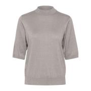 Metallic Grijze Gebreide Blouse Cream , Gray , Dames