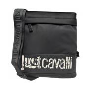 Zwarte schoudertas met voorlogo Just Cavalli , Black , Heren