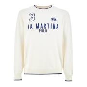 Heren witte trui met blauwe logobriefjes La Martina , White , Heren