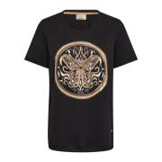 Geborduurd T-shirt met kralen en pailletten MOS Mosh , Black , Dames