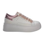 Witte en Roze Leren Sneaker met Glitterdetails Emanuelle Vee , White ,...