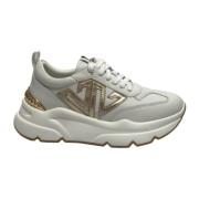 Witte leren sneaker met gouden details Emanuelle Vee , White , Dames