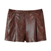 Bruine Shorts van Imitatieleer met Hagedis-Huideffect Twinset , Brown ...