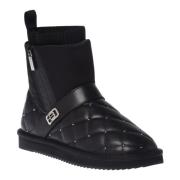 Ankle boots in black quilted leather and nylon with studs Baldinini , ...