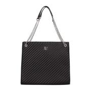 Zwarte Schoudertas met Zilveren Logo John Richmond , Black , Dames