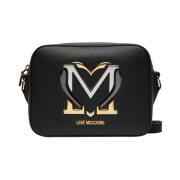 Zwarte schoudertas met gouden details Moschino , Black , Dames