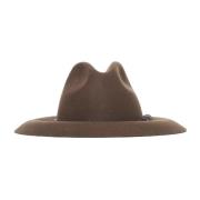 Bruine Fedora Hoed met Juweelband Brunello Cucinelli , Brown , Dames