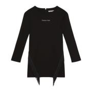 Zwarte Jurk met Franjes en Lange Mouwen Patrizia Pepe , Black , Dames