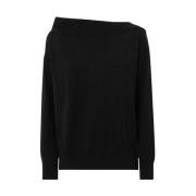 Asymmetrische Boothals Lange Mouw Top Alpha Studio , Black , Dames