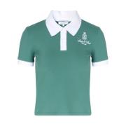 Retro Script Polo Shirt Sporty & Rich , Green , Dames