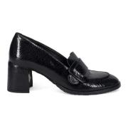 Zwarte Patent Loafers met Blokhak DEL Carlo , Black , Dames