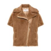 Bruine Shearling Jas Newmanto Stijl Max Mara , Brown , Dames