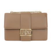 Beige Schoudertas met Metalen Logo Armani Exchange , Brown , Dames