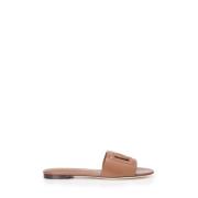 Leren Platte Sliders met DG Millennials Logo Dolce & Gabbana , Beige ,...