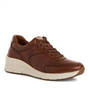 Stijlvolle leren sneaker met rits Tamaris , Brown , Dames