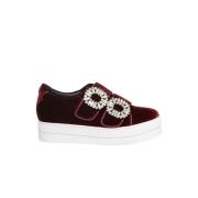 Bordeaux Rode Velvet Platform Sneakers Essentiel Antwerp , Red , Dames