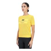 Gele T-shirt met Rasato Logo Elisabetta Franchi , Yellow , Dames