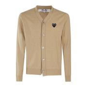 Zwarte V-hals Cardigan met Embleem Comme des Garçons Play , Brown , He...