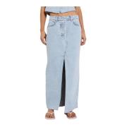 Maxi Denim Rok met Voorsplit Norr , Blue , Dames