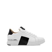 Wit Zwart Leren Sneakers Logo Patch Philipp Plein , White , Heren