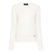 Geribbelde Crewneck Wollen Pullover Dsquared2 , White , Dames