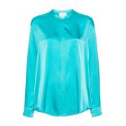 Zijden Satijnen Mandarin Kraag Oversized Shirt Forte Forte , Blue , Da...