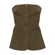 Gecorseleerde Twill Top met knoopsluiting Staud , Green , Dames