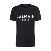 Knoopdetail Logo Print Katoenen T-shirt Balmain , Black , Dames