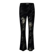 Zwarte Flared Legging Broek met Mesh Gestuz , Black , Dames