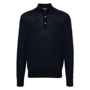 Luxe Wollen Gebreide Poloshirt Ermenegildo Zegna , Blue , Heren