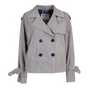 Leren Jack met Raglanmouwen en Brede Revers Oakwood , Beige , Dames