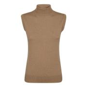 Mouwloze wollen trui met geribbelde details Max Mara , Brown , Dames