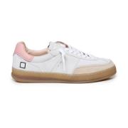 Wit Roze Leren Sneakers Rivet Sluiting D.a.t.e. , White , Dames