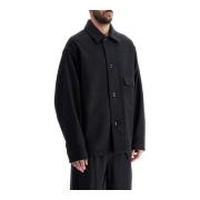 Wollen Felt Overshirt met Hemdkraag Lemaire , Black , Heren