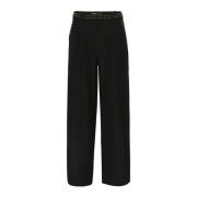 Zwarte Wijde Broek met Ruwe Tailleband Studs Gestuz , Black , Dames