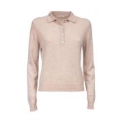 Lange Mouw Cashmere Polo Sweater Aspesi , Beige , Dames