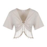 Beige T-shirt met Ruched Detailing Paco Rabanne , Beige , Dames