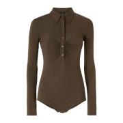 Lange mouwen polobodysuit met knoopsluiting Pinko , Brown , Dames