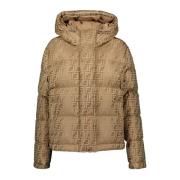 Glanzende Nylon Bedrukte Jas voor Vrouwen Fendi , Beige , Dames