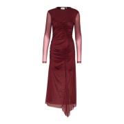 Elegante Gedrapeerde Mesh Mouw Jurk Gestuz , Red , Dames