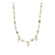 Women's Cross Pearl Choker with Evil Eyes Nialaya , Yellow , Dames