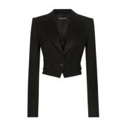 Gabardine Cropped Blazer Jas Peak Revers Dolce & Gabbana , Black , Dam...