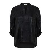 Metallic Zwarte Blouse met 3/4 Mouwen Soaked in Luxury , Black , Dames