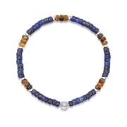 Men's Wristband with Blue Lapis and Brown Tiger Eye Heishi Beads Niala...