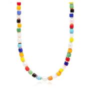 Choker with Square Glass Beads and Pearls Nialaya , Yellow , Heren