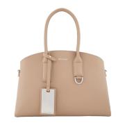 Middelgrote Taupe Leren Handtas met Verstelbare Band Emporio Armani , ...