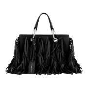 Zwarte franje boodschappentas met afneembare hanger Emporio Armani , B...