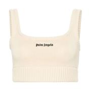 Witte Katoenen Cropped Top Palm Angels , White , Dames