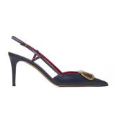 Marineblauwe Leren Slingback Pumps Valentino Garavani , Blue , Dames