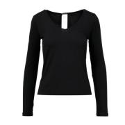 Zwart V-hals T-shirt met lange mouwen Pennyblack , Black , Dames